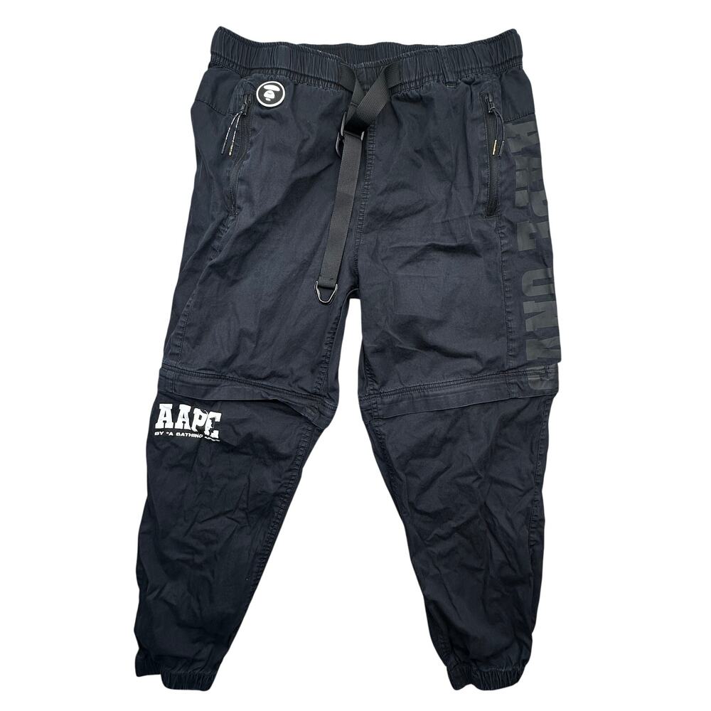 AAPE by A Bathing Ape Black Cotton Lounge Convertible Pants Mens Medium Belted